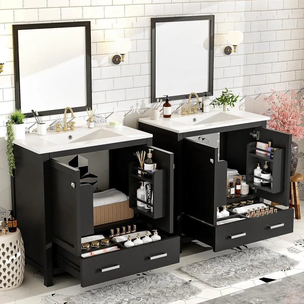 RBXC Solid Wood Double Sink Bathroom Vanity Cabinet With Storage The Pet & Home Store
