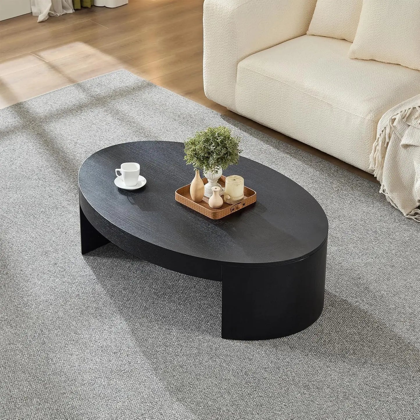 Wood Pedestal Coffee Table For Living Room Minimalist Modern Circle
