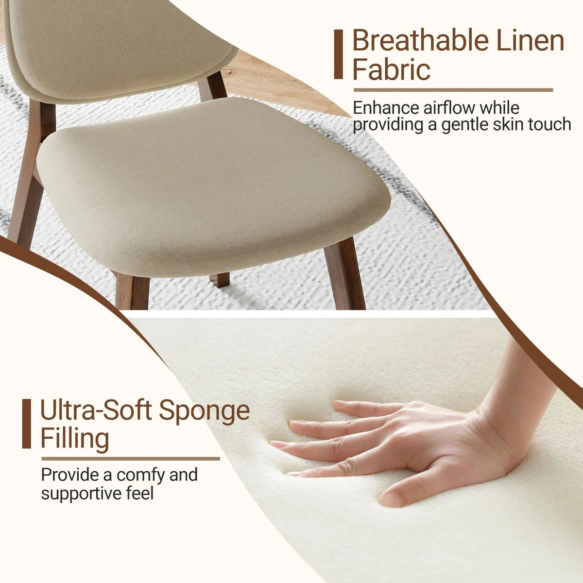 Modern Dining Chair Set of 2 w/ Upholstered Backrest Seat Linen Fabric for Room The Pet & Home Store
