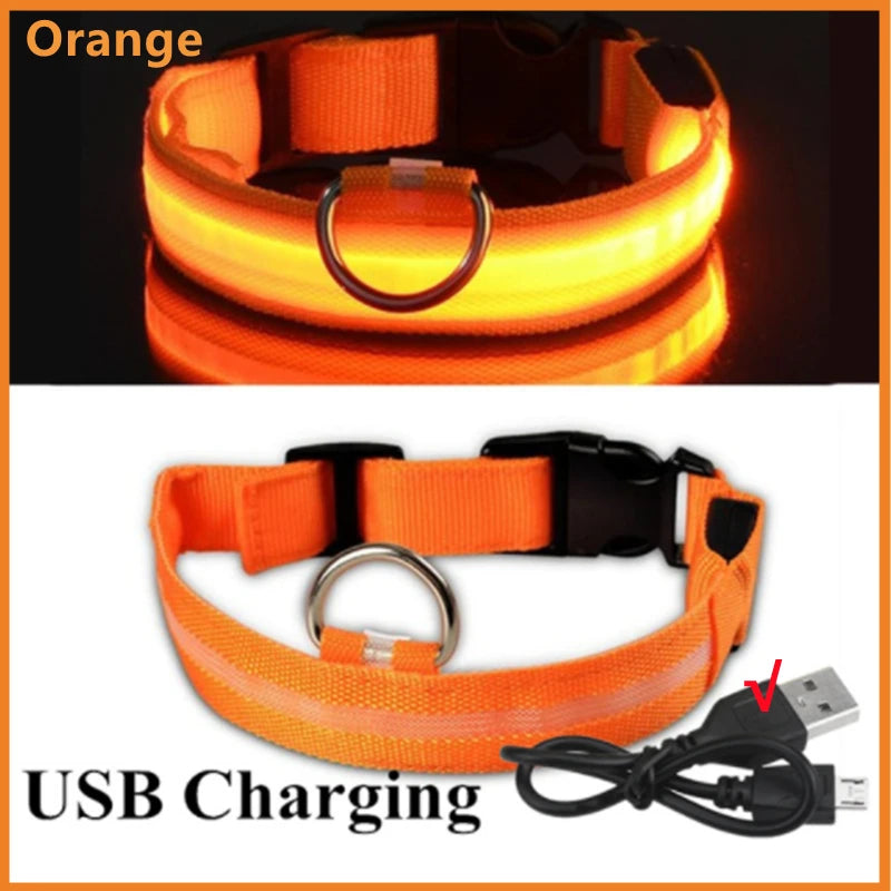 USB Rechargeable Luminous Pet Collar With Adjustable Led Night Light