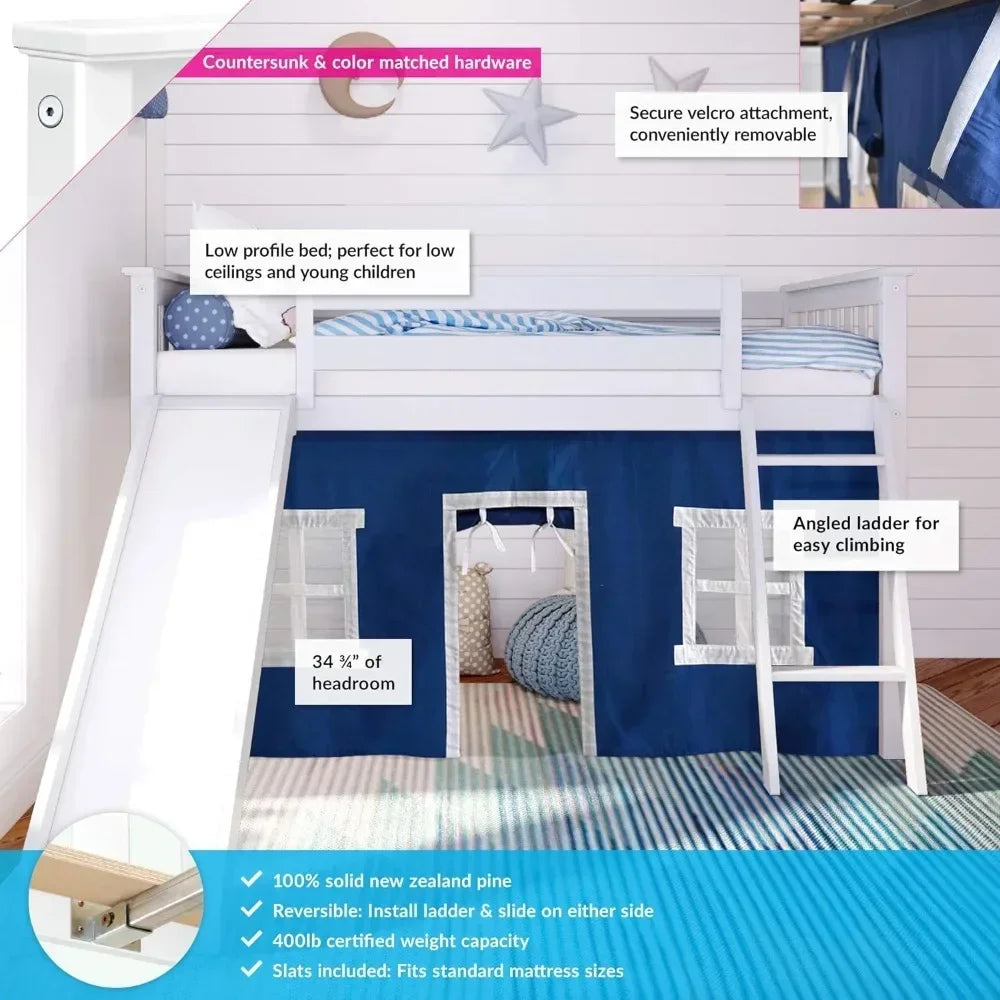 Loft Bed For Kids With Slide And Premium Bottom Curtains