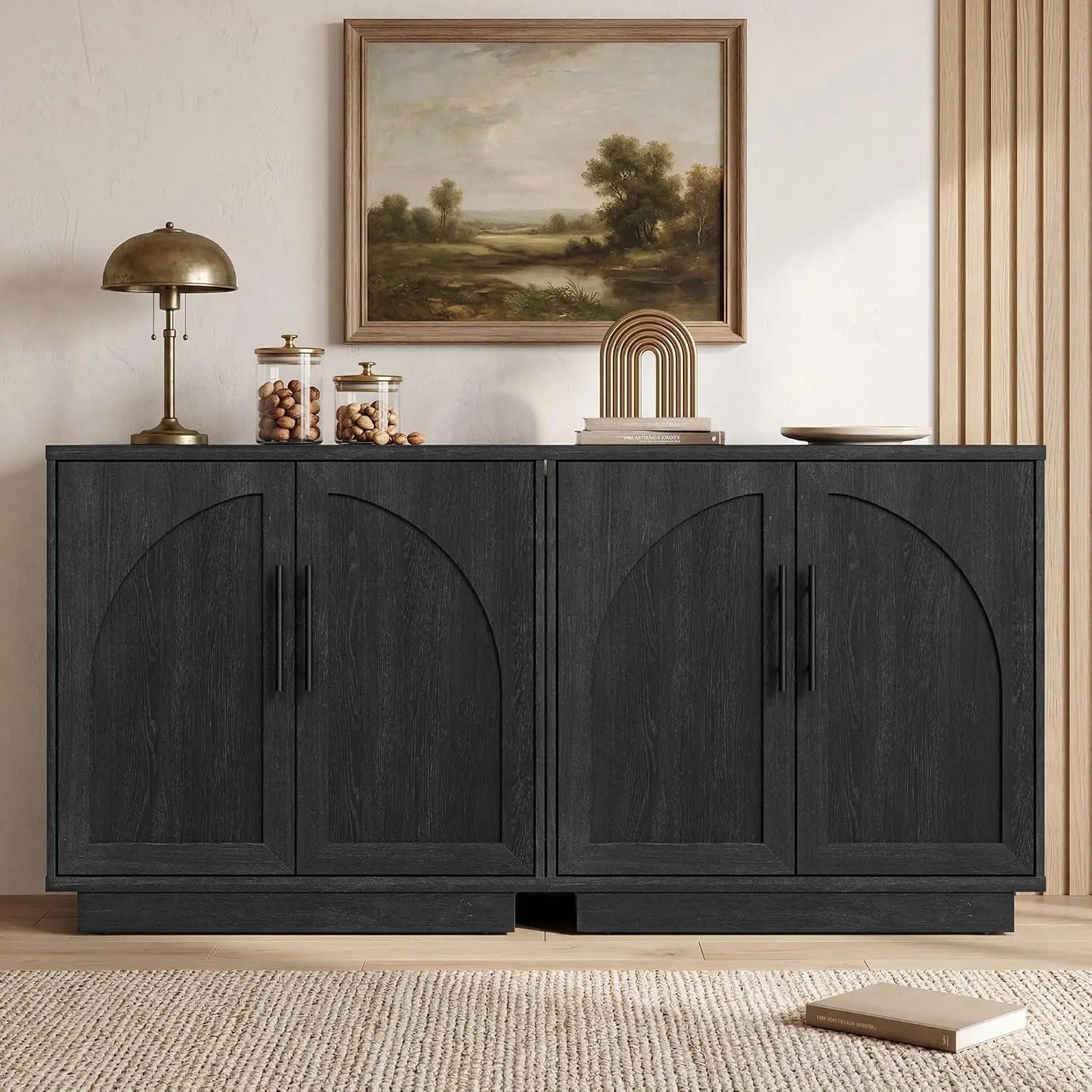 Buffet Cabinet With Glass Doors Modern Arched Sideboard