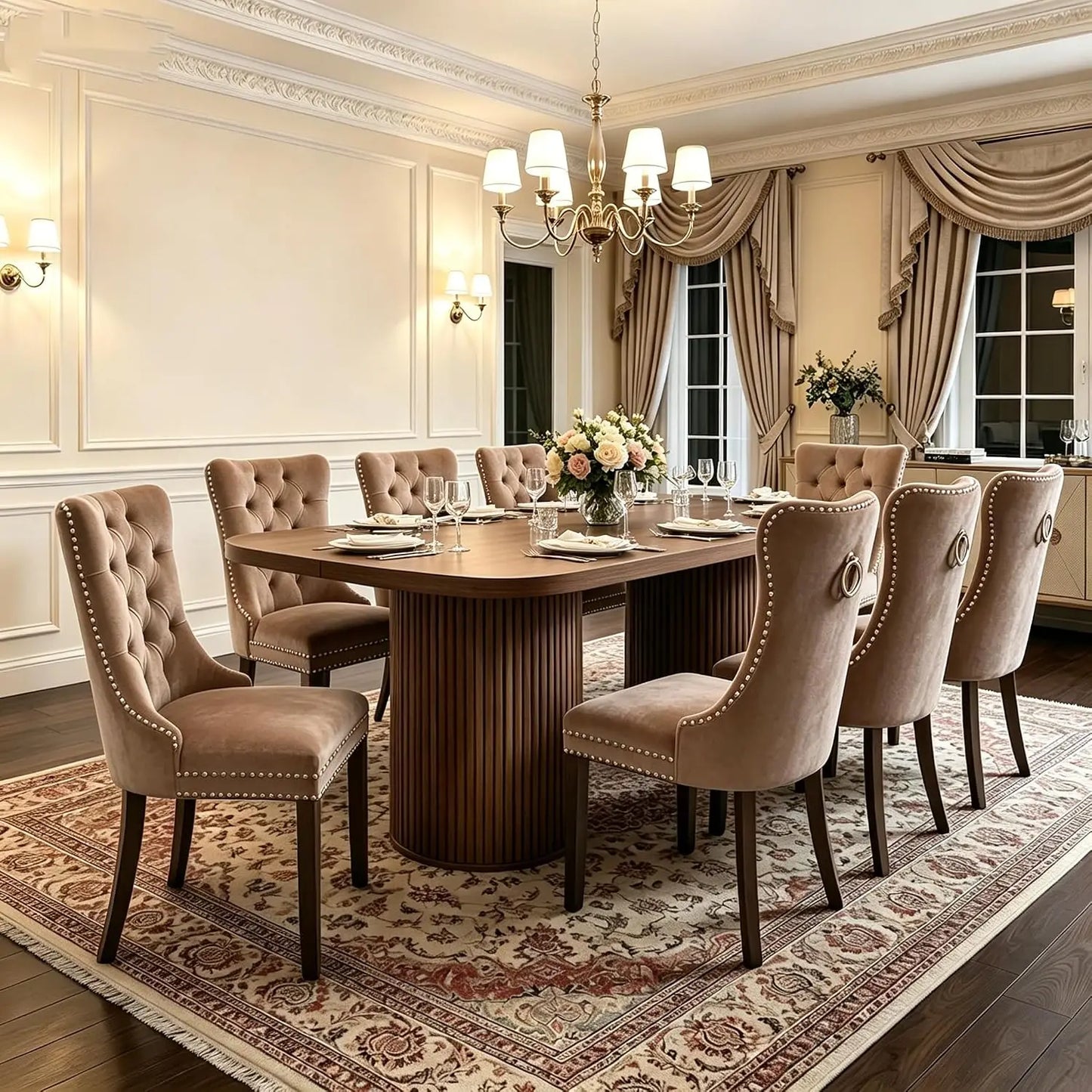 79" Dining Table Set for 8,Large Rectangular Dining Table Set for 8 with Cushioned Chairs,Modern Mid-Century Wood, Custom