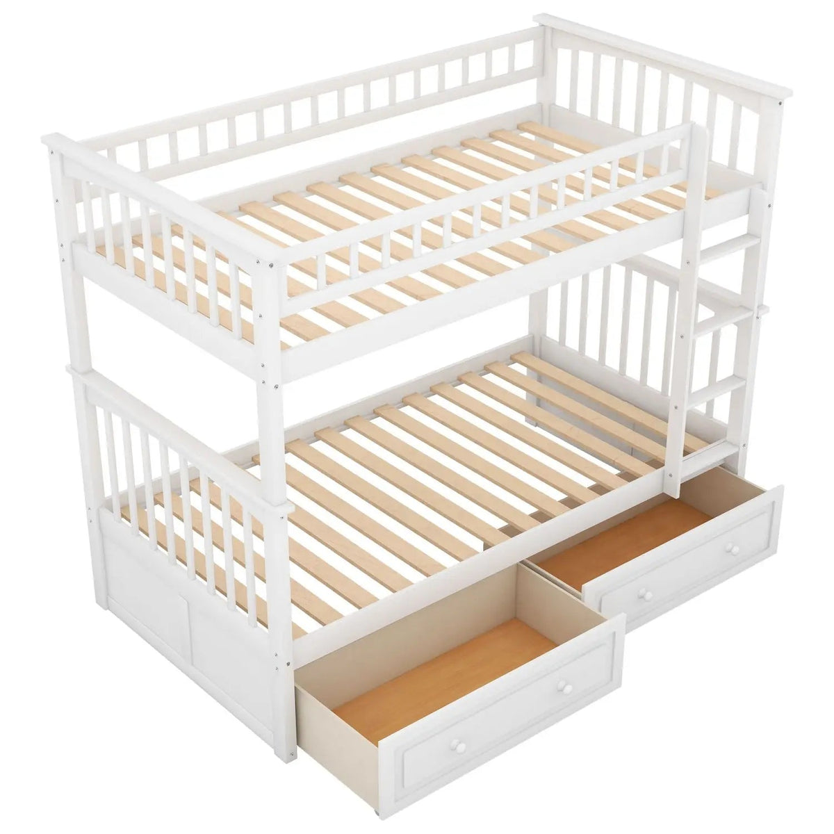 Twin over Twin Bunk Bed with Drawers, Convertible Beds, White(Old SKU: SM000240AAK-1) The Pet & Home Store