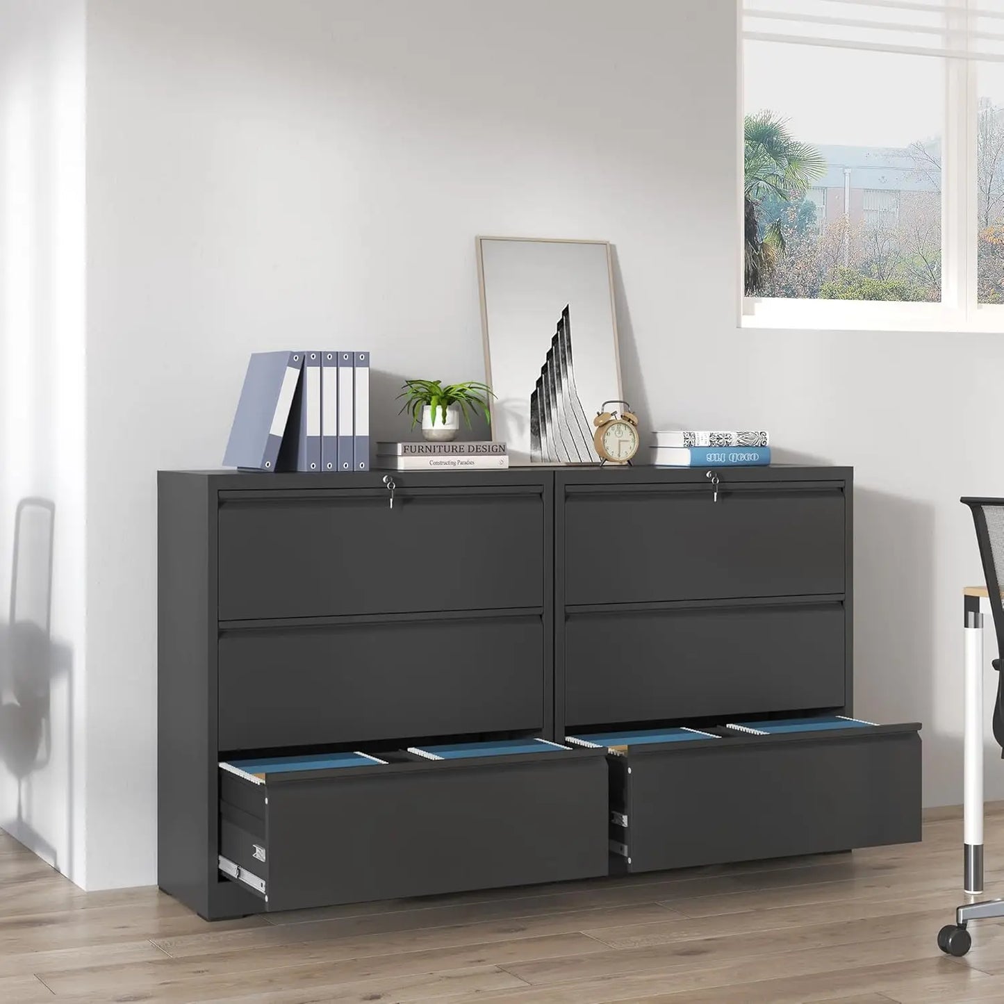 3 Drawer Lateral File Cabinet With Lock Metal Office Storage