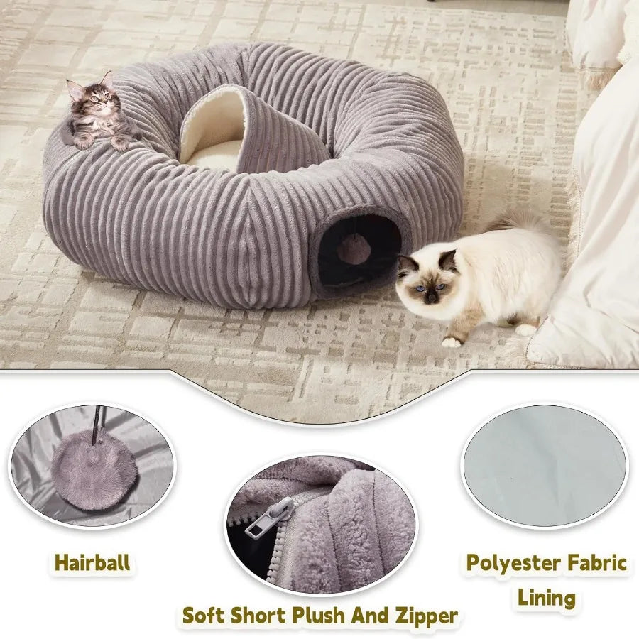 Multifunction Cat Tunnel Bed With Washable Donut Cushion