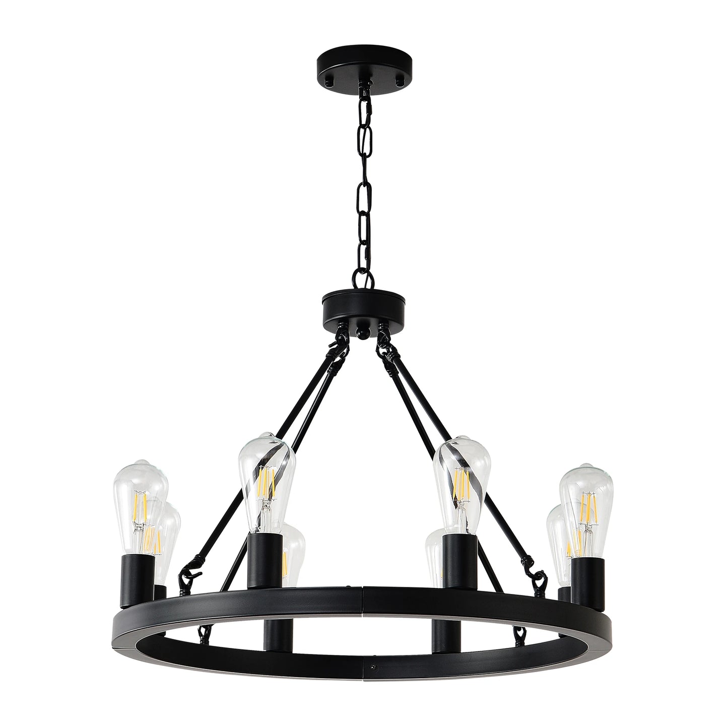 Six-Light Wagon Wheel Chandelier, Farmhouse Modern