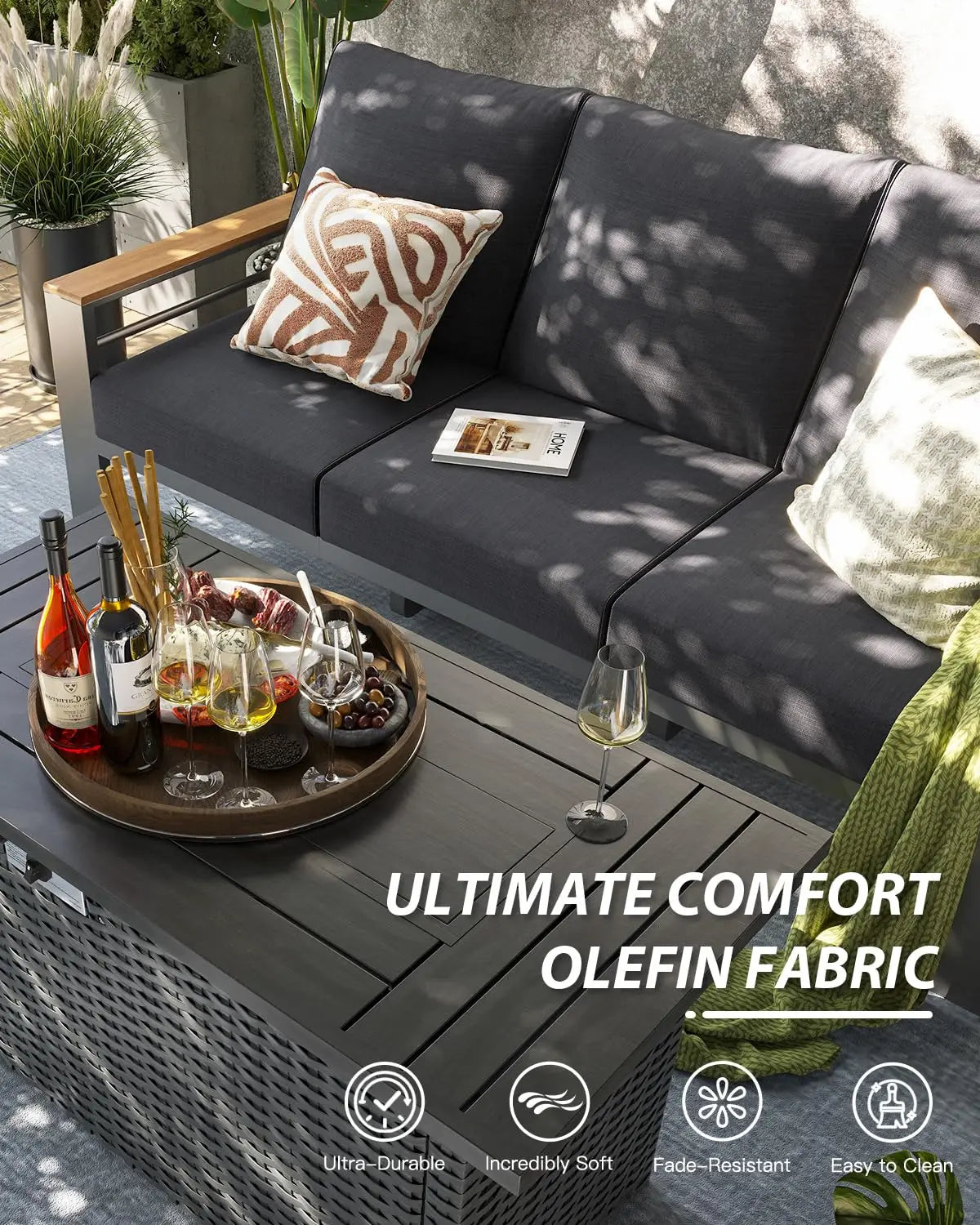 Aluminum Outdoor Patio Furniture Set With Sectional And Coffee Table