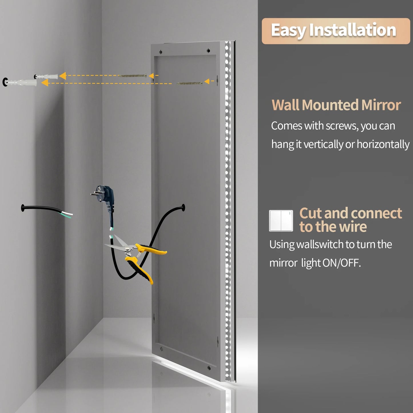 Wisfor LED Backlit Bathroom Mirror With Dimmable Anti-Fog Memory