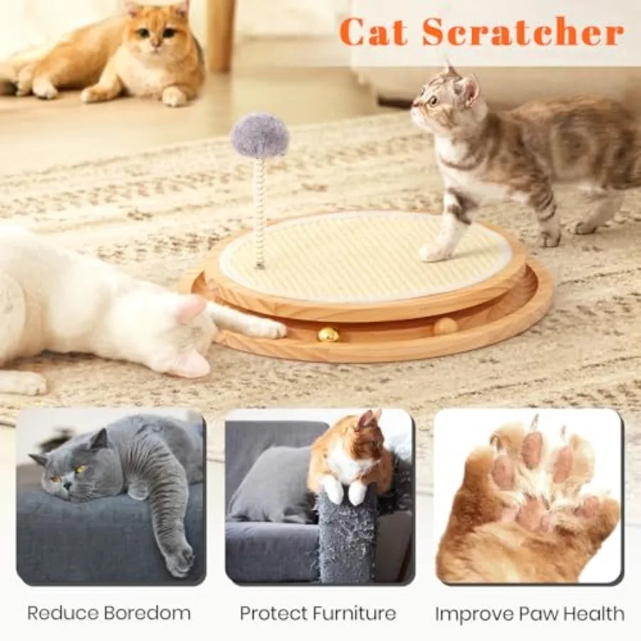 Cat Scratcher Natural Sisal Scratching Pad with Ball Track Spring Ball for Kitten Interactive Play Mental and Physical Exercise