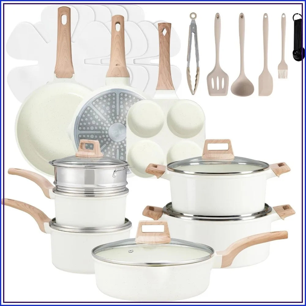 25-Piece Nonstick Cookware Set Granite Pots And Pans With Lids