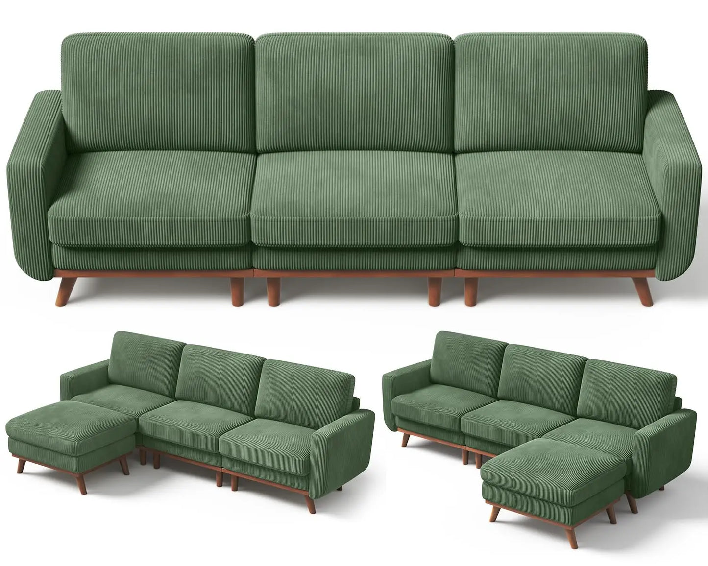 Corduroy L-Shape Modular Sofa With Movable Ottoman Sectional