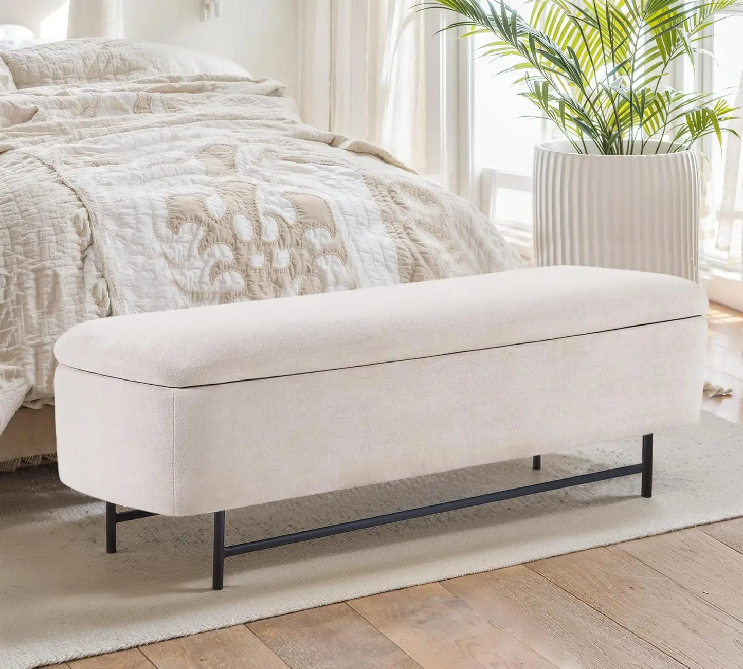 Boucle Upholstered Storage Bench for Bedroom Teddy Ottoman