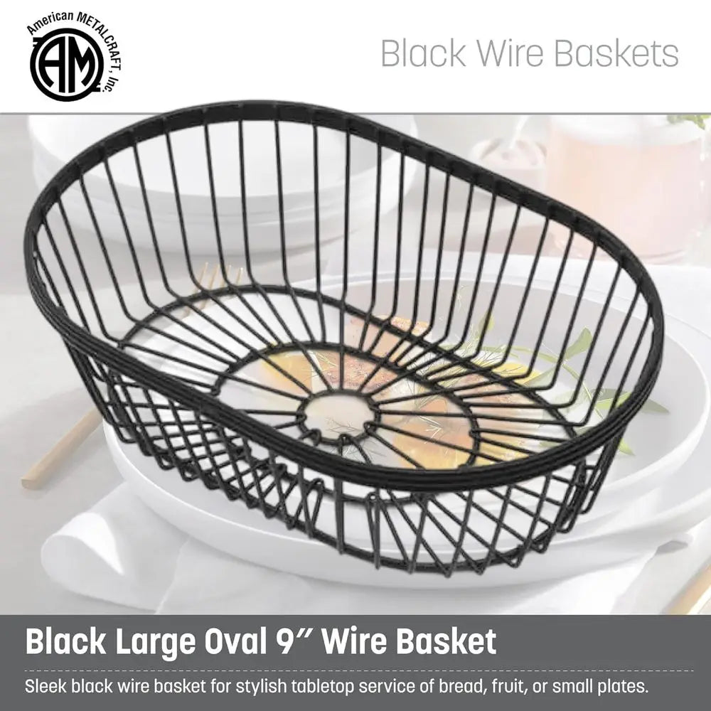 Wire Basket Oval Black 9 L x 6 W x 2 3/4 H
