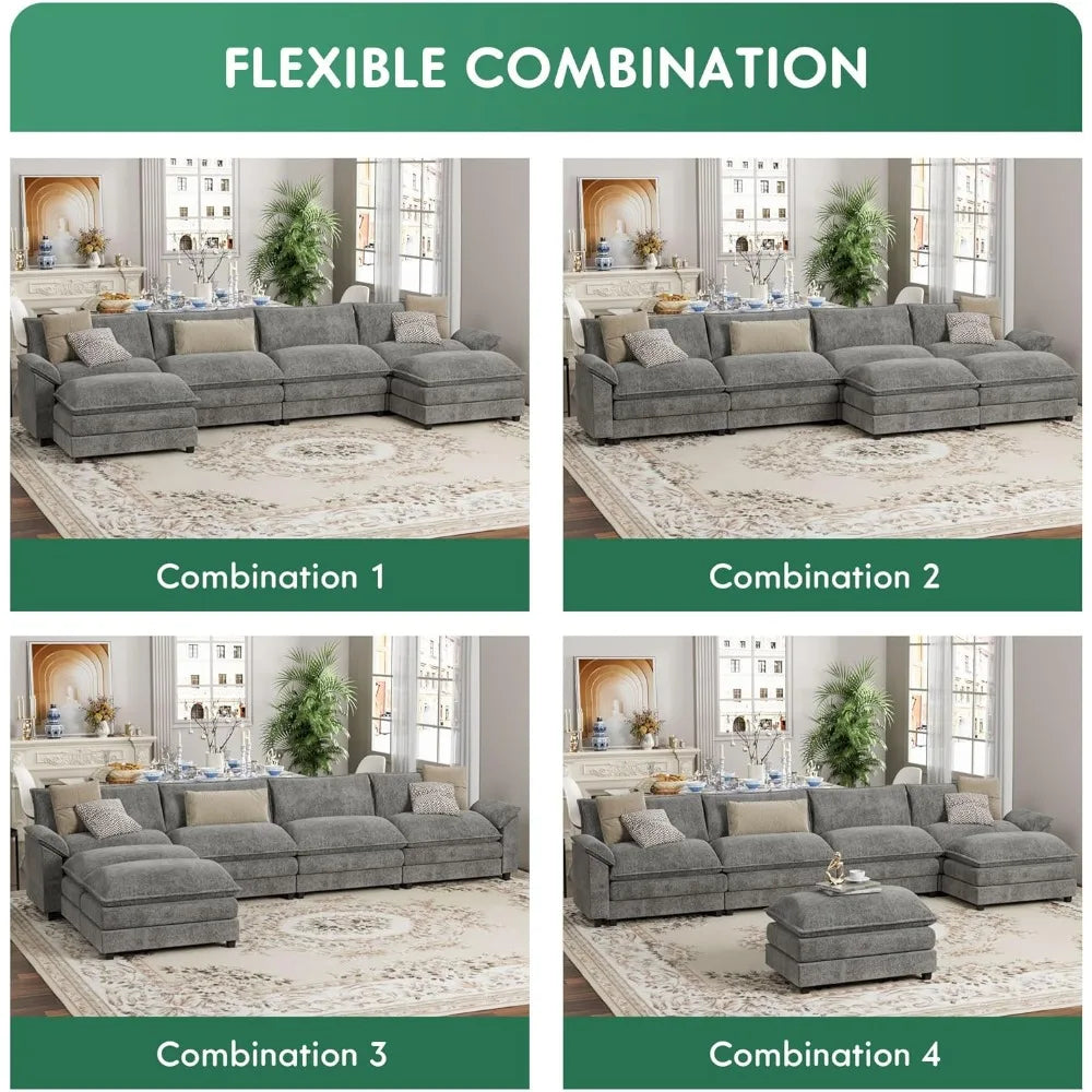 Modular Sectional Sofa U Shaped Chenille Couch Sleeper Removable Ottoman