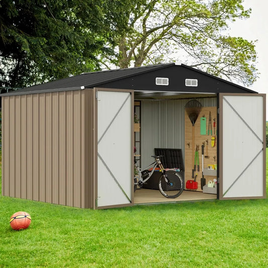 Metal Outdoor Storage Shed With Lockable Door Waterproof For Backyard
