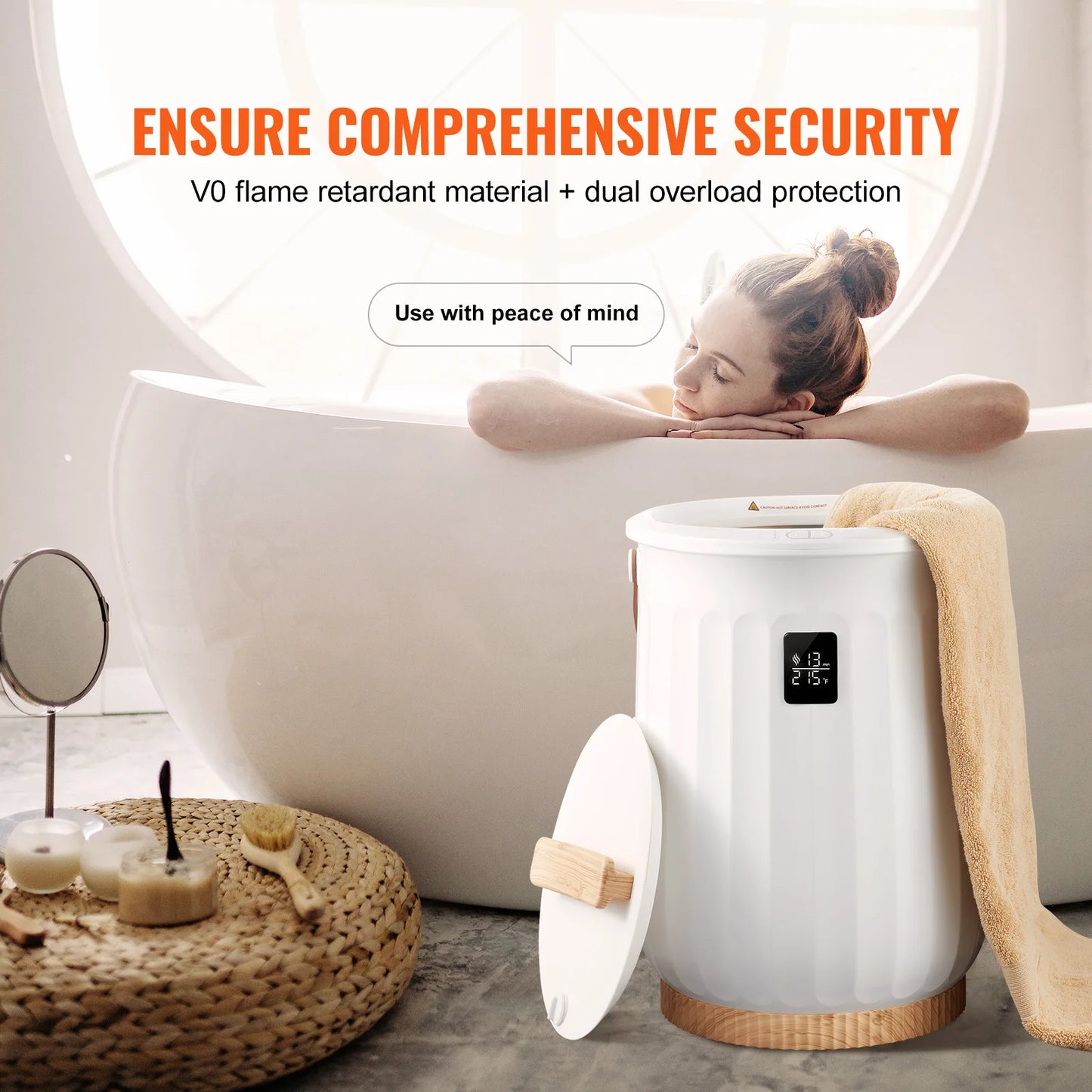 SucceBuy Towel Warmer 20L Large Towel Warmer Bucket with LED Screen Auto Shut Off Child Safety Lock Heat 4-Level Time Adjustable