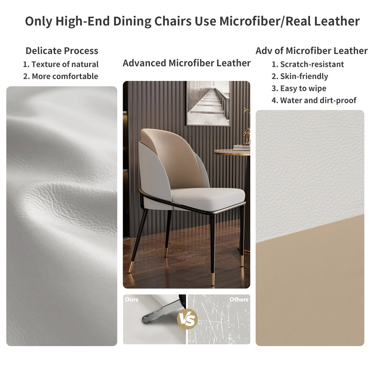 Luxurious Upholstered Dining Room Chairs Set, Microfiber Silicone Leather, 2 Colors, Kitchen Chairs The Pet & Home Store