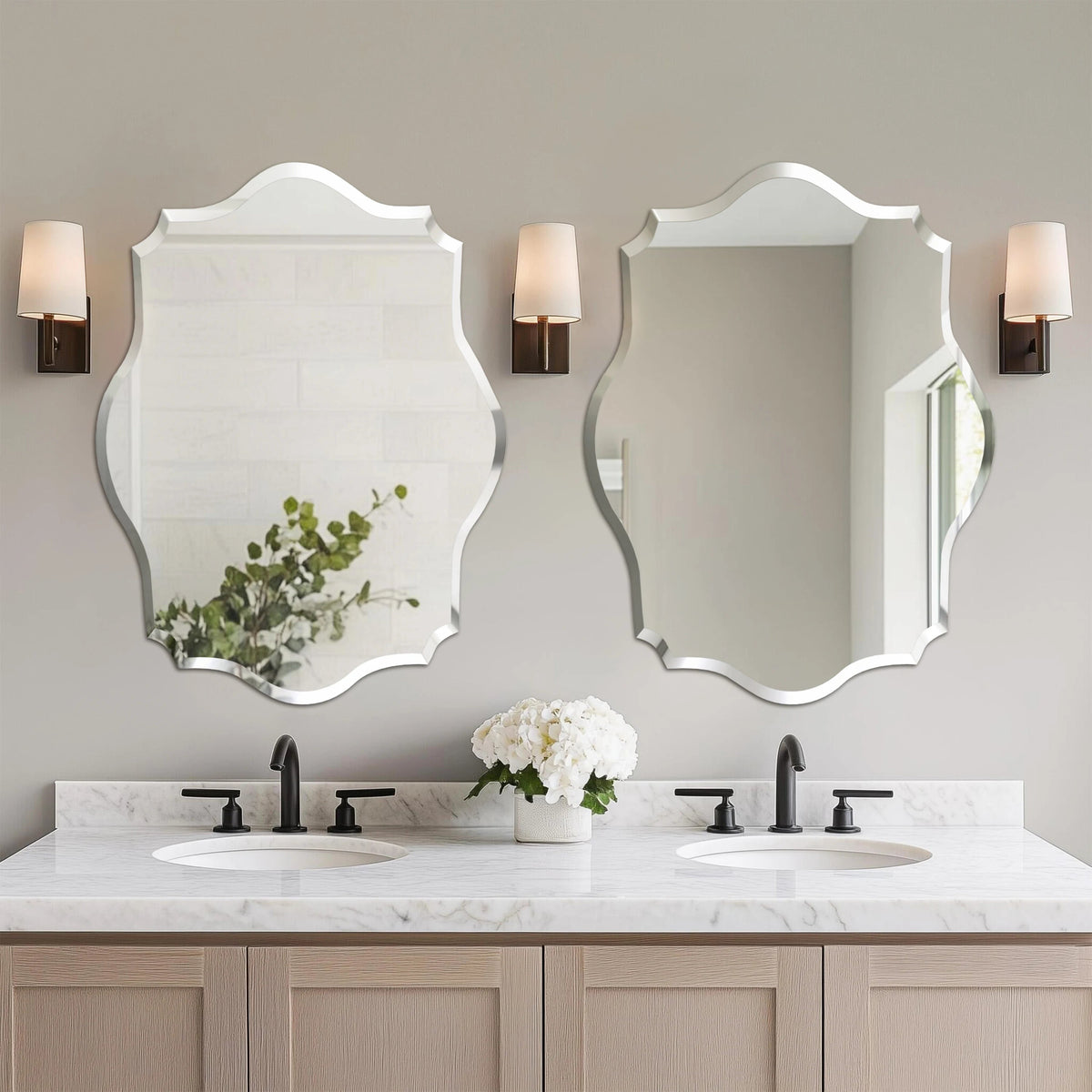Wall Mirror Scalloped Frameless Beveled Edge Polished for Bathroom, Living Room, Vanity, Bedroom The Pet & Home Store