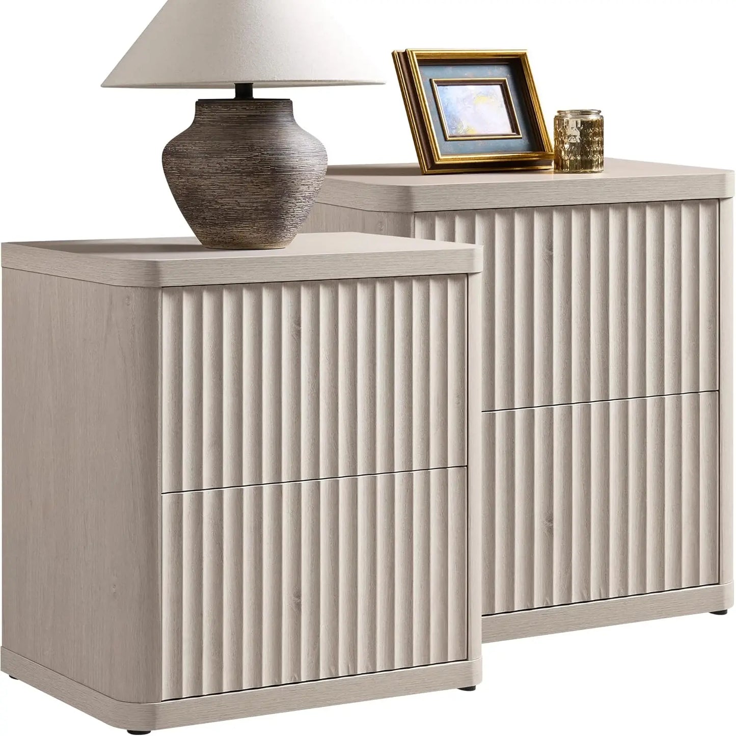 Night Stand Set of 2 Nightstands with 2 Drawers Storage Bedside Table Large Fluted Bed Side End Table Modern 24.4", Customized