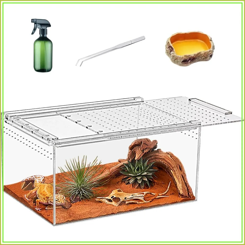12"x7"x6" Reptile Breeding Box, Acrylic Enclosure, Magnetic Closure, for Tarantula, Hermit Crab, Jumping Spider, Gecko, Bearded Dragon