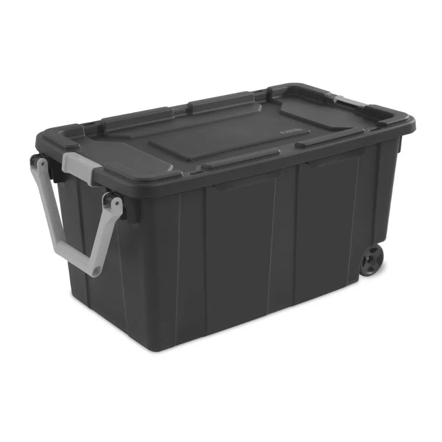 Wheeled Industrial Storage Bin With Latching Lid Heavy Duty Plastic