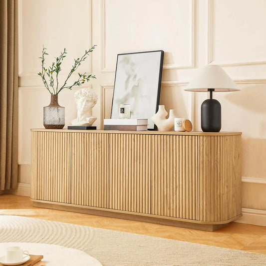 64 Inch Fluted TV Stand With Storage And Adjustable Shelves