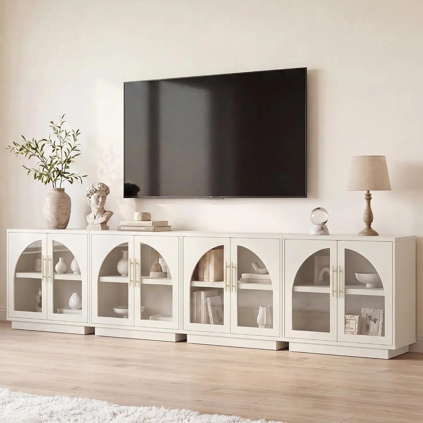 Buffet Cabinet With Glass Doors Modern Arched Sideboard