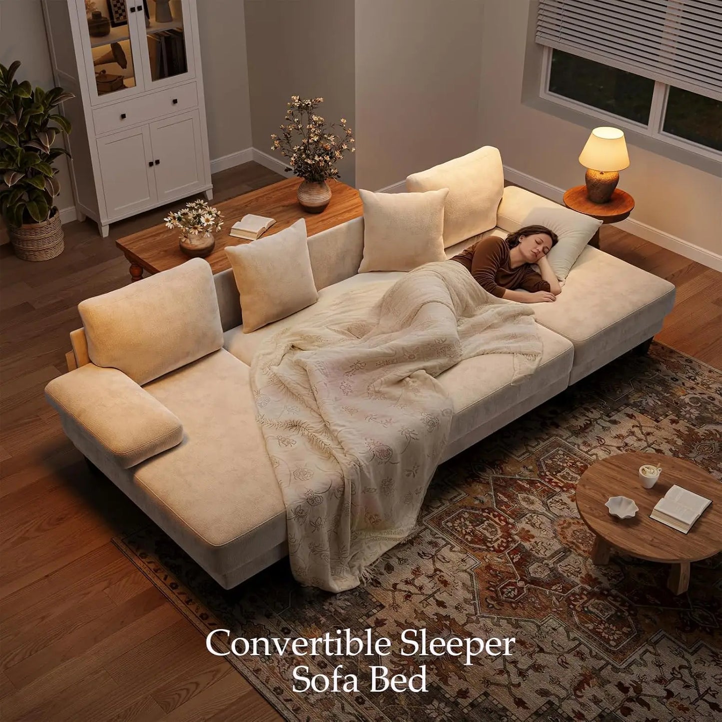 GUANGBAI Sleeper Sofa With Pull Out Bed U Shaped Chenille