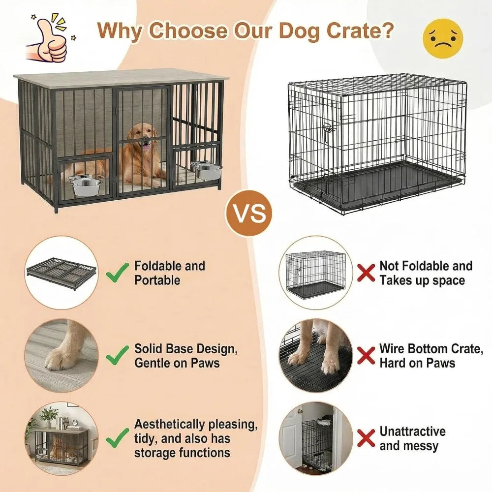 Foldable Wooden Dog Crate Table With Storage Top Easy Assembly