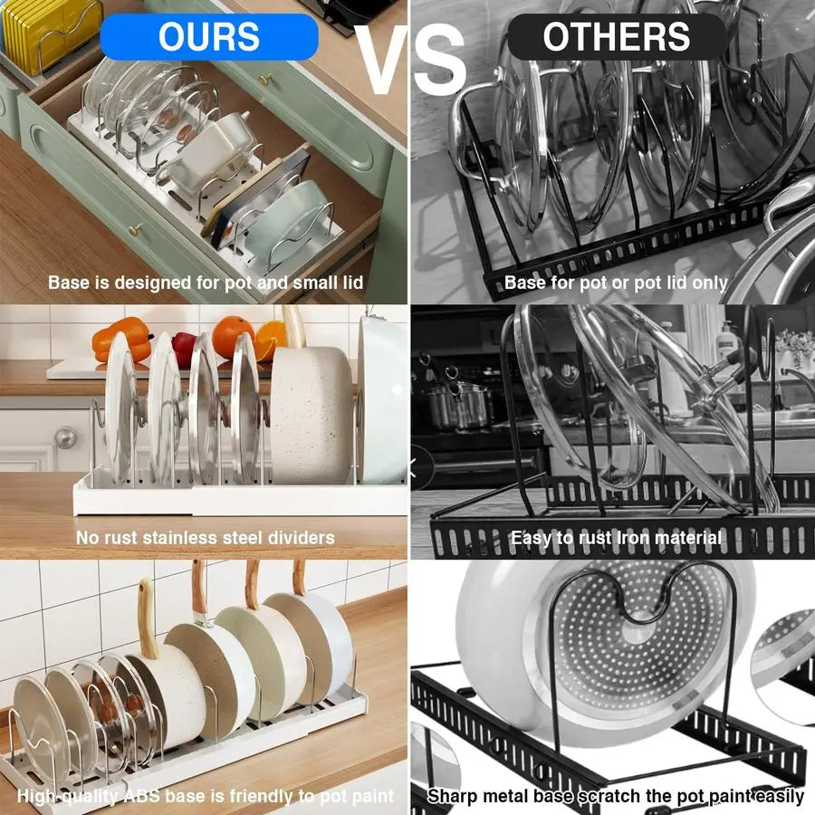 Under Cabinet Pots And Pans Organizer With 9 Adjustable Dividers