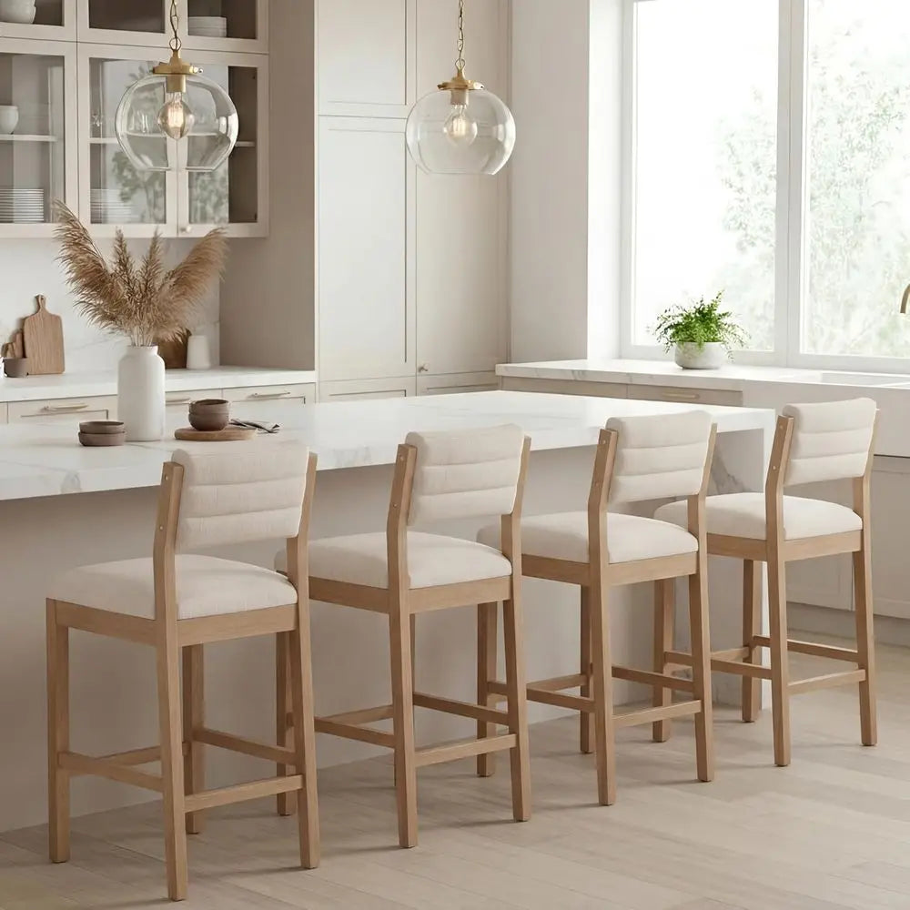 26" Bar Stools Set o 4 Counter Height Bar Stools or Kitchen Counter, ern Upholstered Barstools with Back and Wood Legs Linen Sto The Pet & Home Store