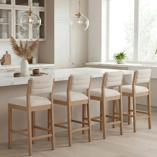 26" Bar Stools Set o 4 Counter Height Bar Stools or Kitchen Counter, ern Upholstered Barstools with Back and Wood Legs Linen Sto The Pet & Home Store