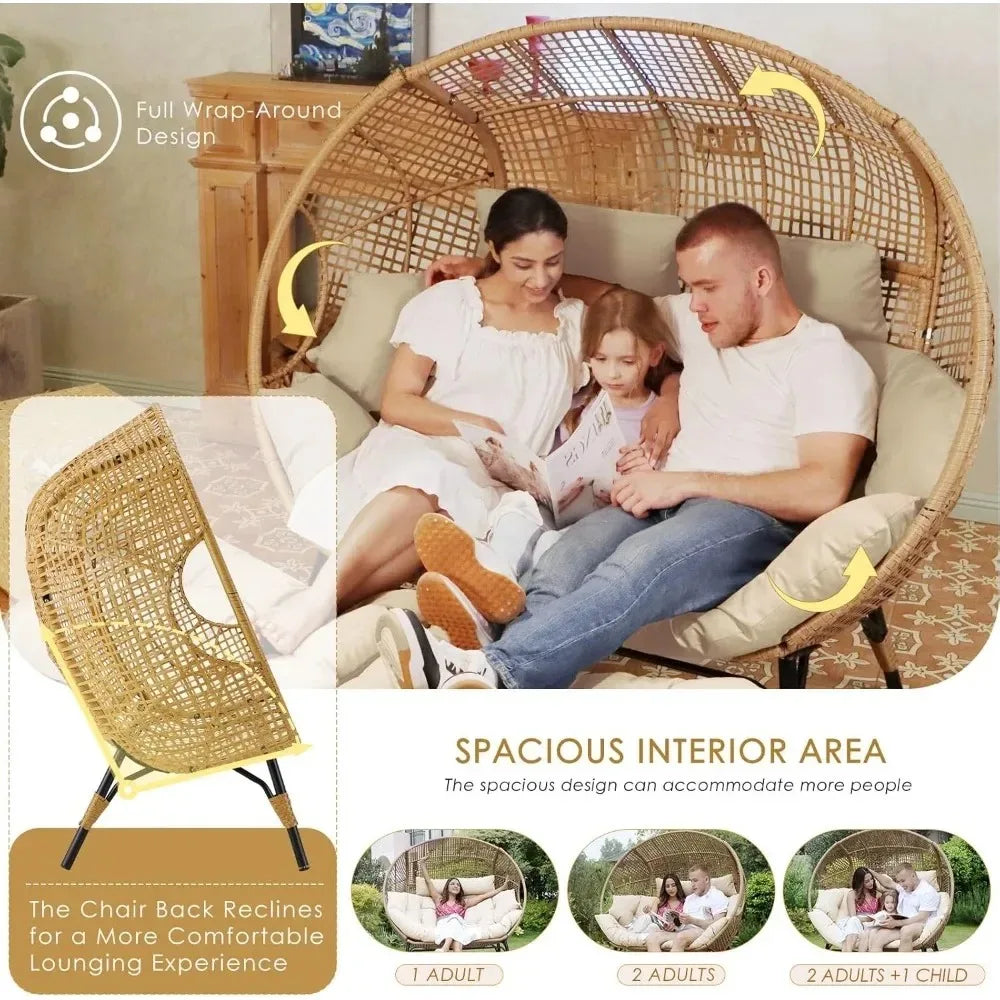 Double Egg Outdoor Lounge Chair With Thick Cushions