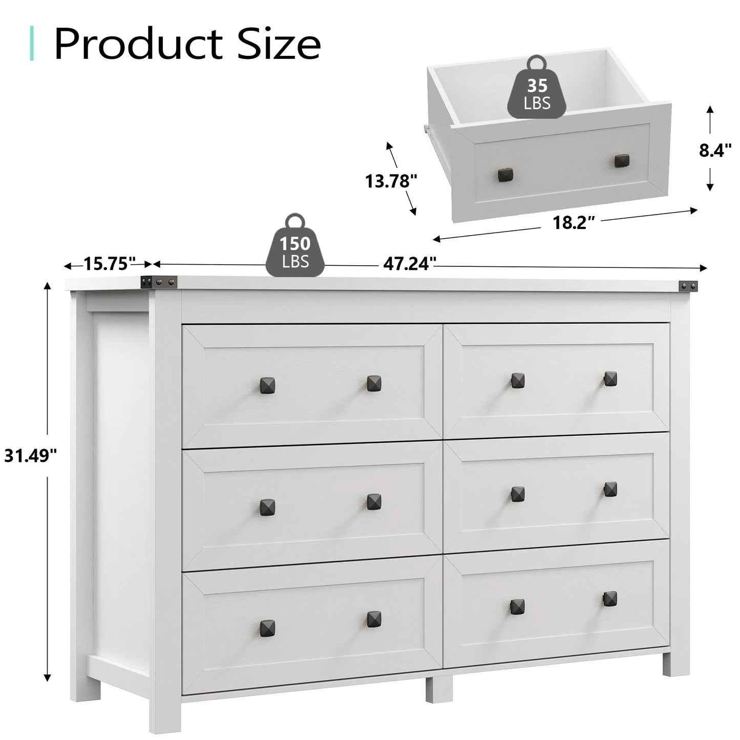 Wood 6 Drawer Dresser With Ample Wardrobe Style Bedroom Storage