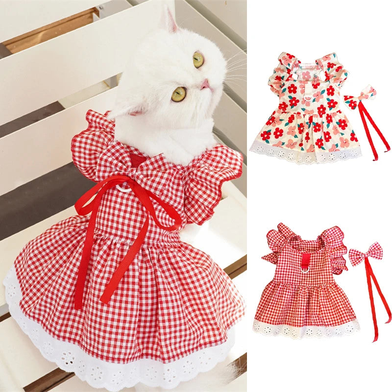 Floral Plaid Summer Pet Dress For Dogs And Cats Deluxe