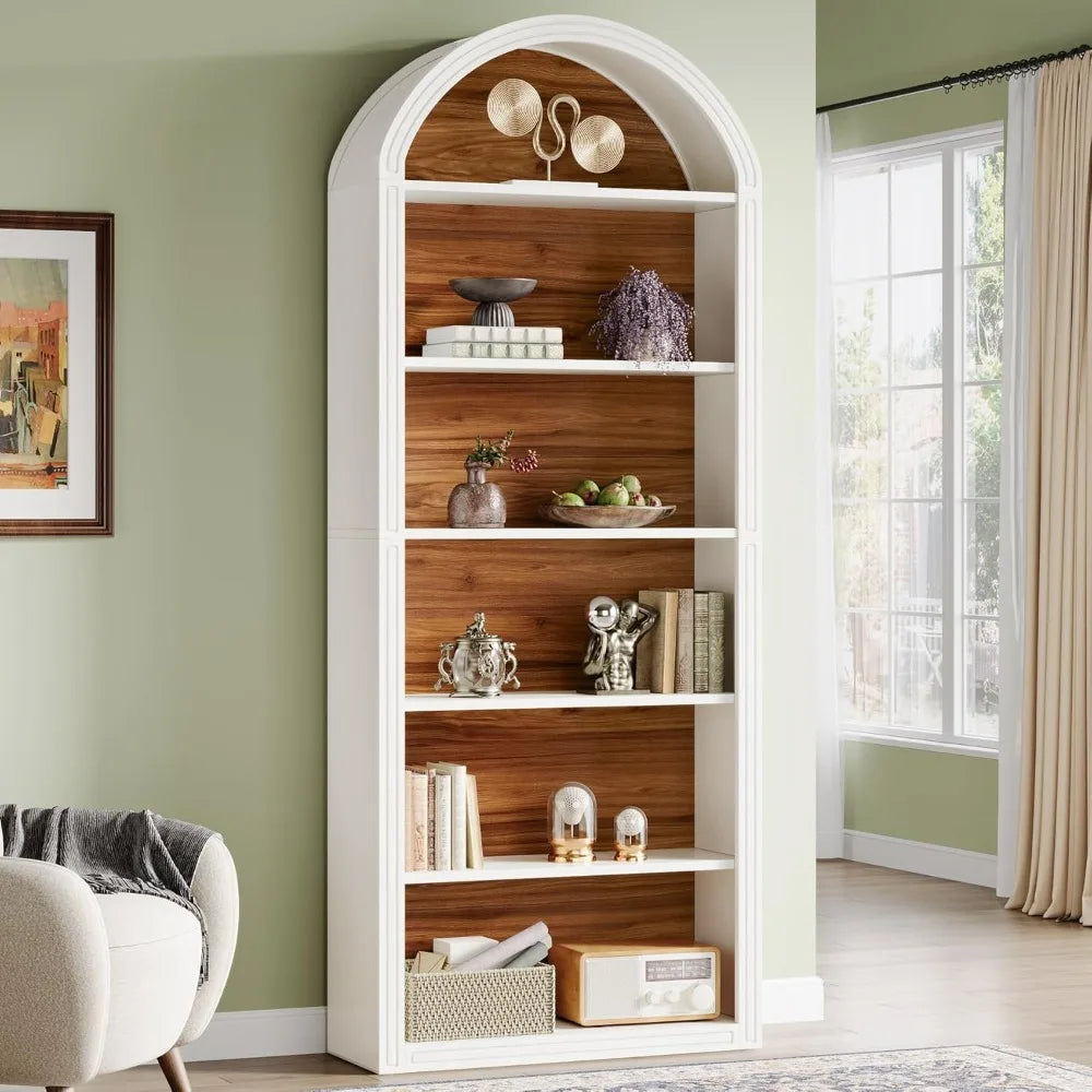Six Tier Arched Bookshelf Open Floor Standing Display Shelf