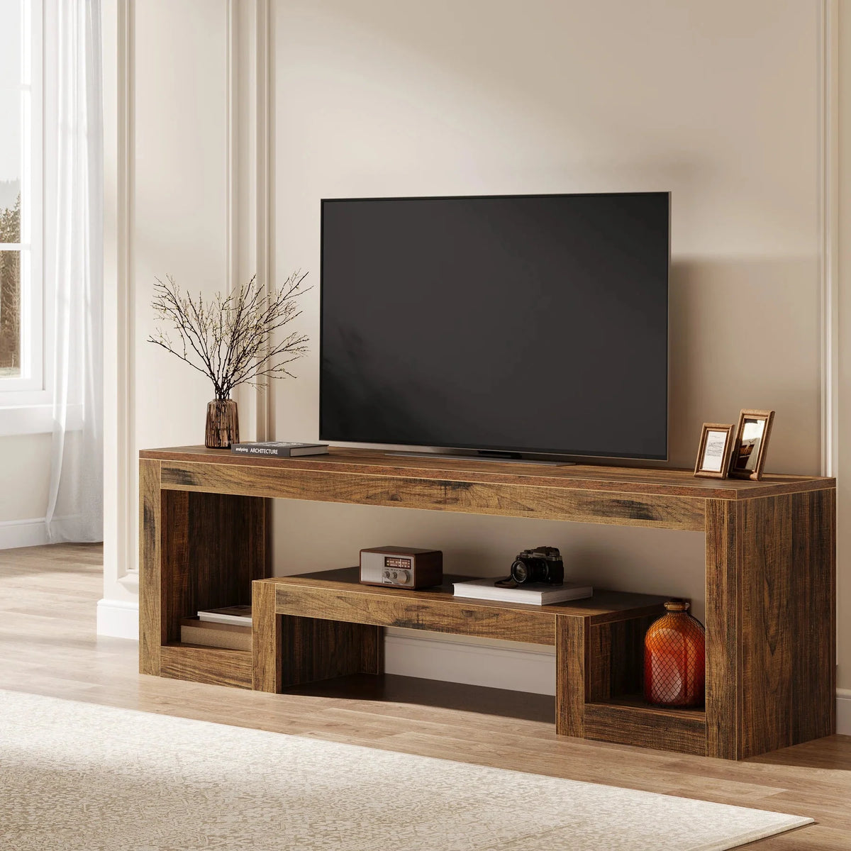 Tribesigns 63-Inch TV Stand for 55/60/65-Inch TVs, Farmhouse Entertainment Center with Open Storage Shelves, Rustic Brown Television Console for Living Room, Bedroom The Pet & Home Store