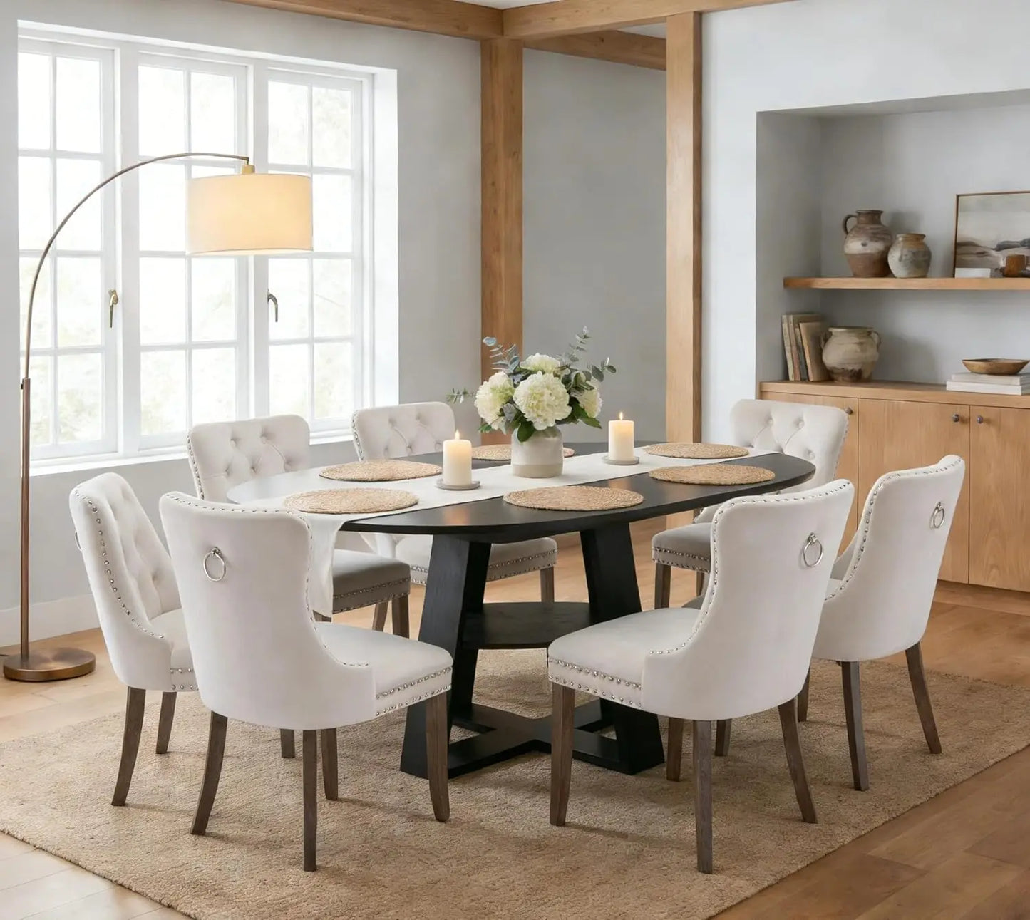 MOYU Extendable Oval Dining Table Set With Velvet Tufted Chairs
