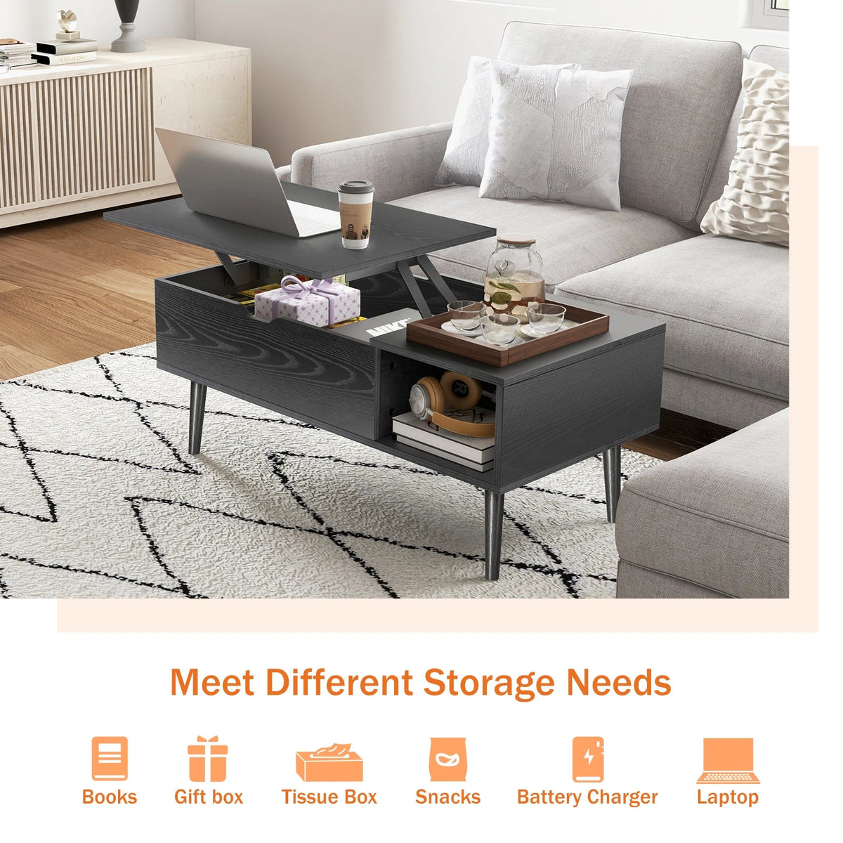 JHK Lift Top Coffee Table With Storage Shelf For Living Room The Pet & Home Store