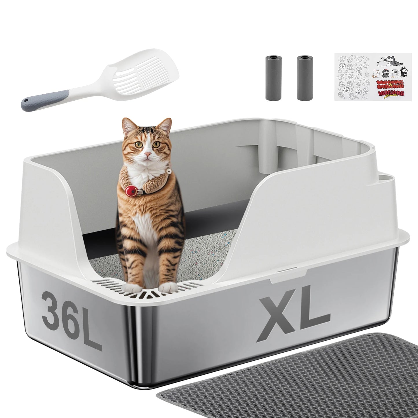 Stainless Steel Cat Litter Box Splash Proof Leakproof