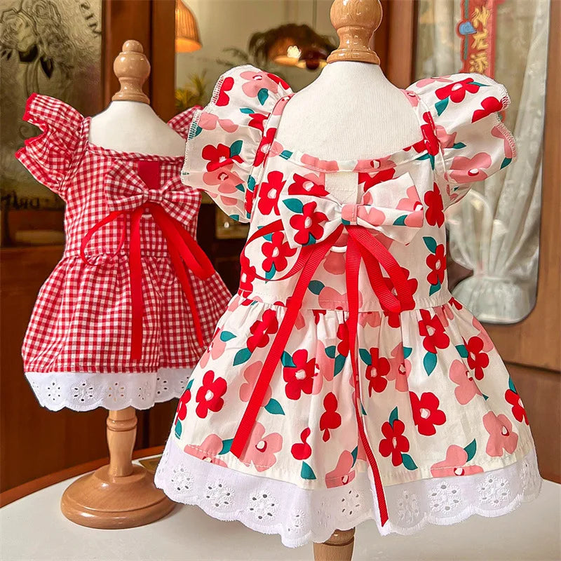 Floral Plaid Summer Pet Dress For Dogs And Cats Deluxe