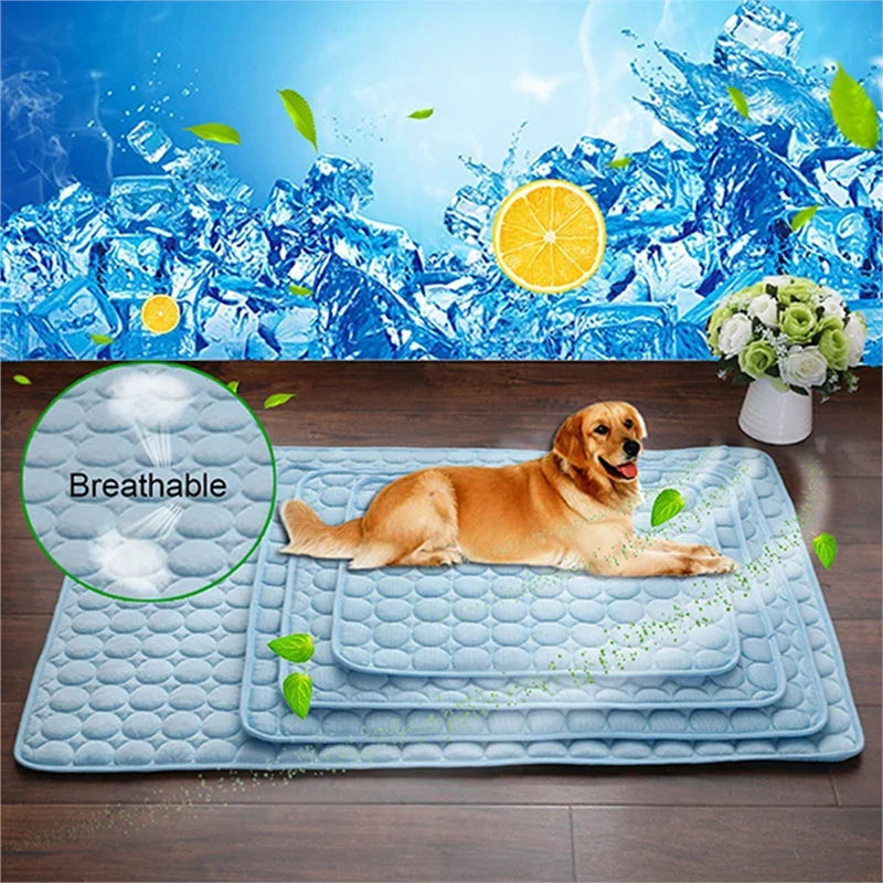Breathable Pet Cooling Mat for Summer, Washable Ice Silk Dog Blanket, Self-Chilling Non-Toxic Pad for Sofa Car Bed, Fits Small M