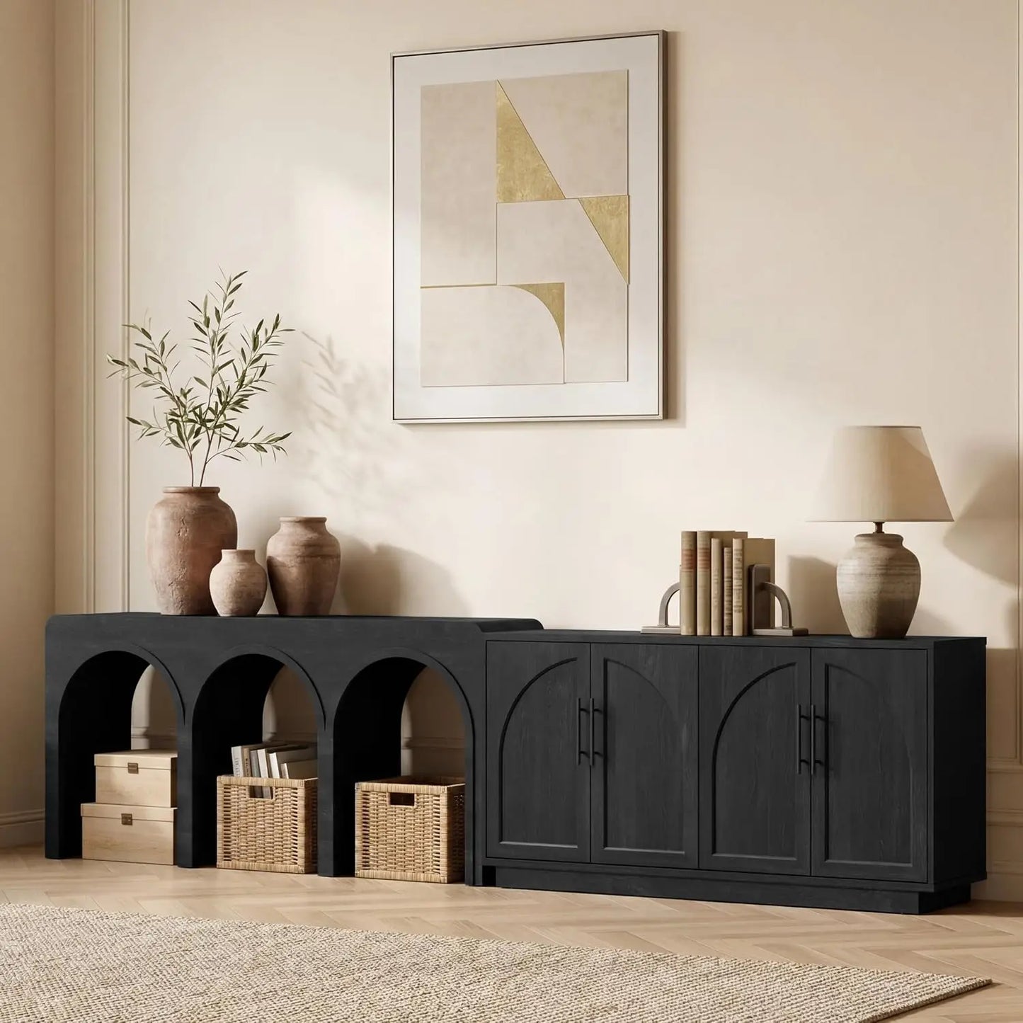 Buffet Cabinet With Glass Doors Modern Arched Sideboard