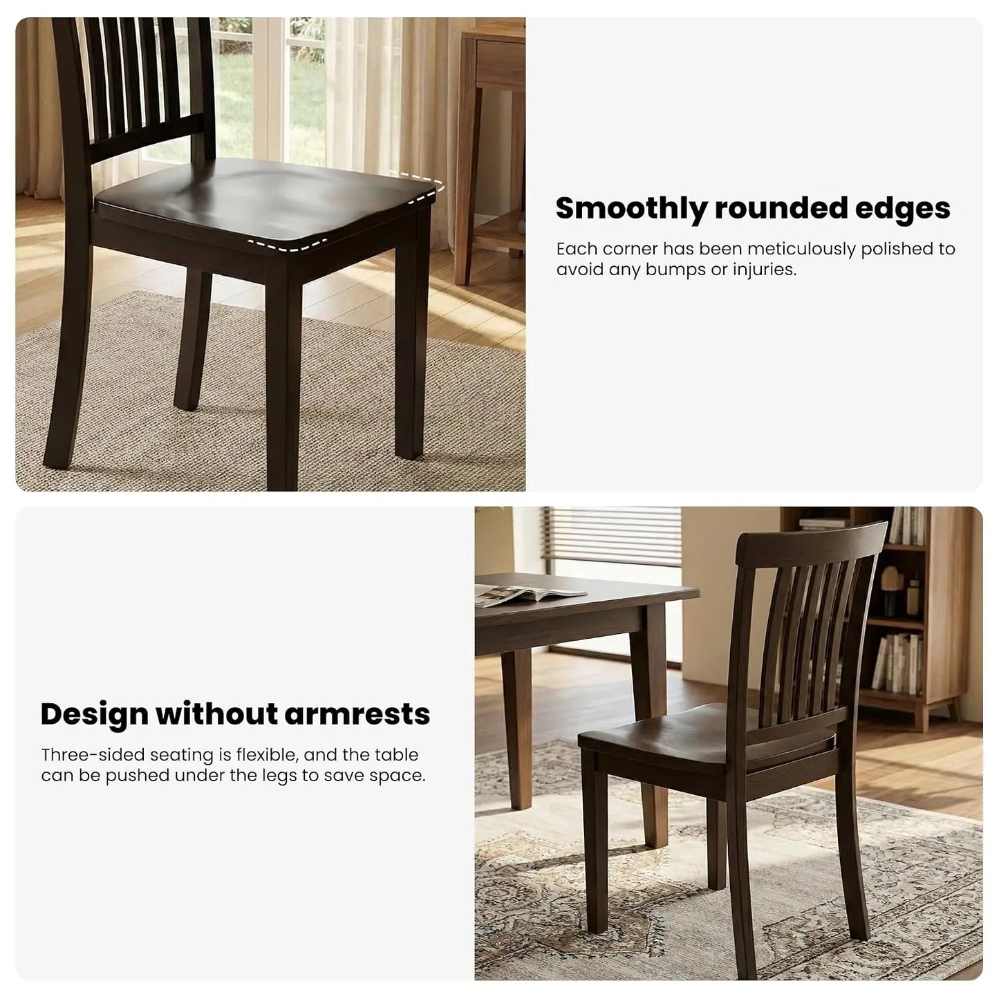 Farmhouse Solid Wood Dining Chairs Set of 6, Spindle High Backrest & 17.3in Wide Seat for Rustic Kitchen, Custom