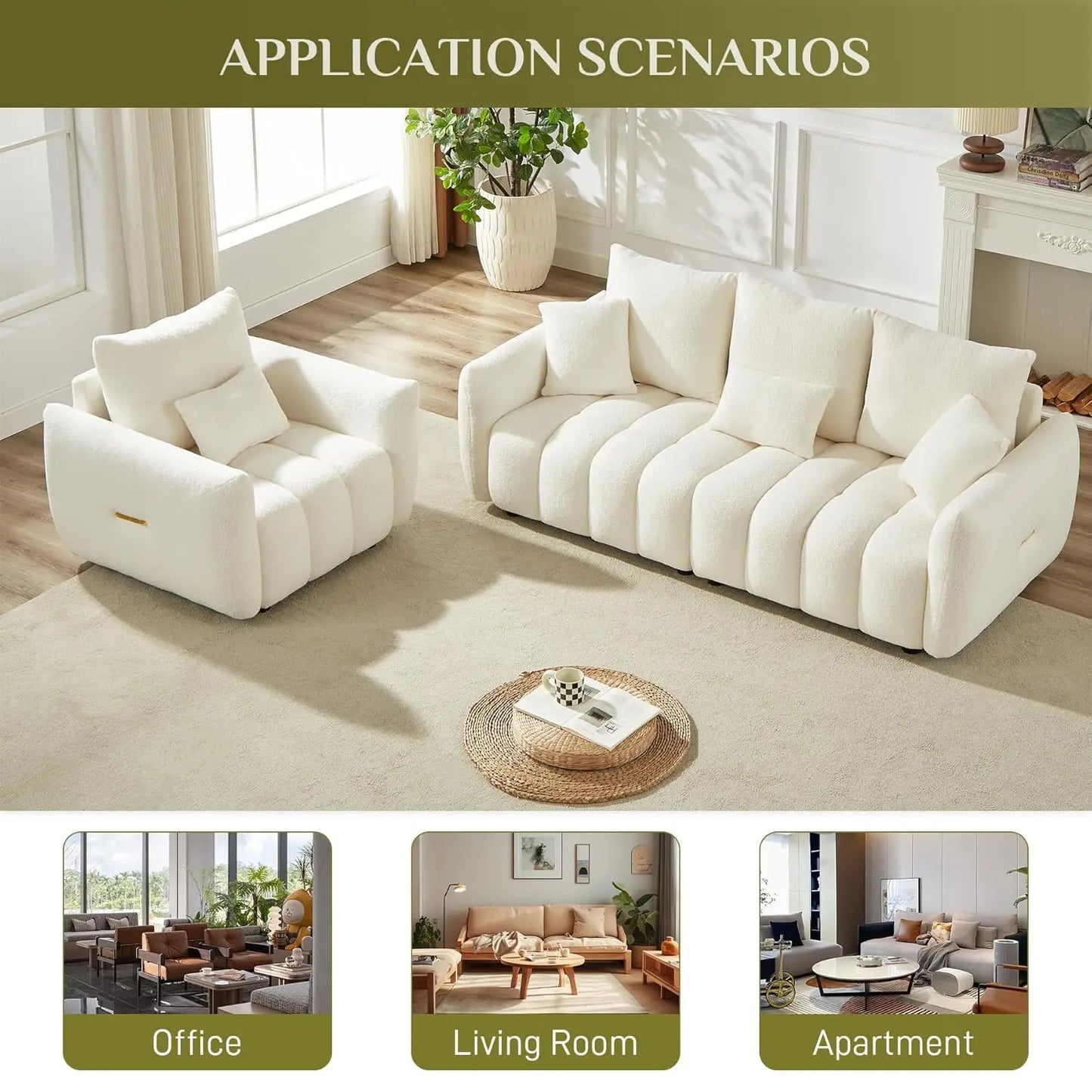 Boucle Cloud Sofa Couch, Modern Deep Seat Boucle Single Sofa Chair, Comfy Upholstered Sherpa Couch with Pillow,, Custom