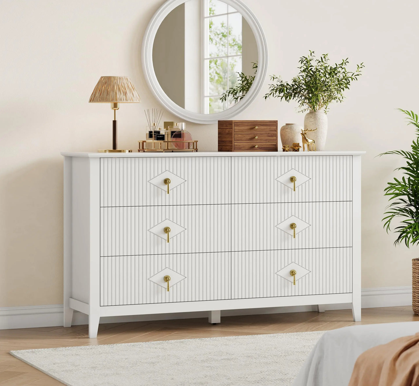 HiMISS Modern Six Drawer Dresser And TV Stand In Wood