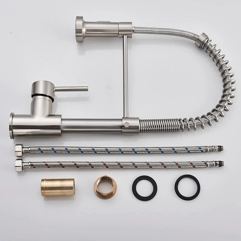 Spring Pull Down Kitchen Faucets Stainless Steel Stream Spray Sink Faucet Hot Cold Water Tap Rotation Kitchen Mixer Tap