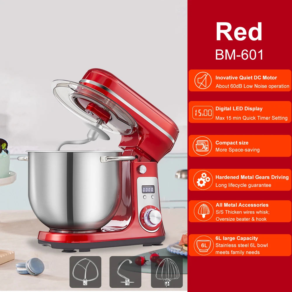 Biolomix Kitchen Stand Mixer 6 Speed 1200W 6L With Attachments