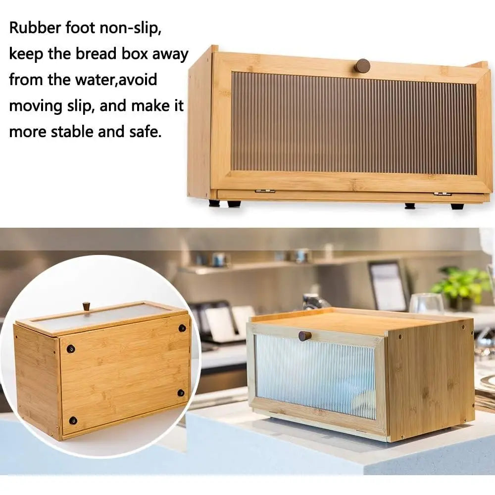 Bamboo Bread Box Large Capacity Bread Storage Container with Window Bread Holder